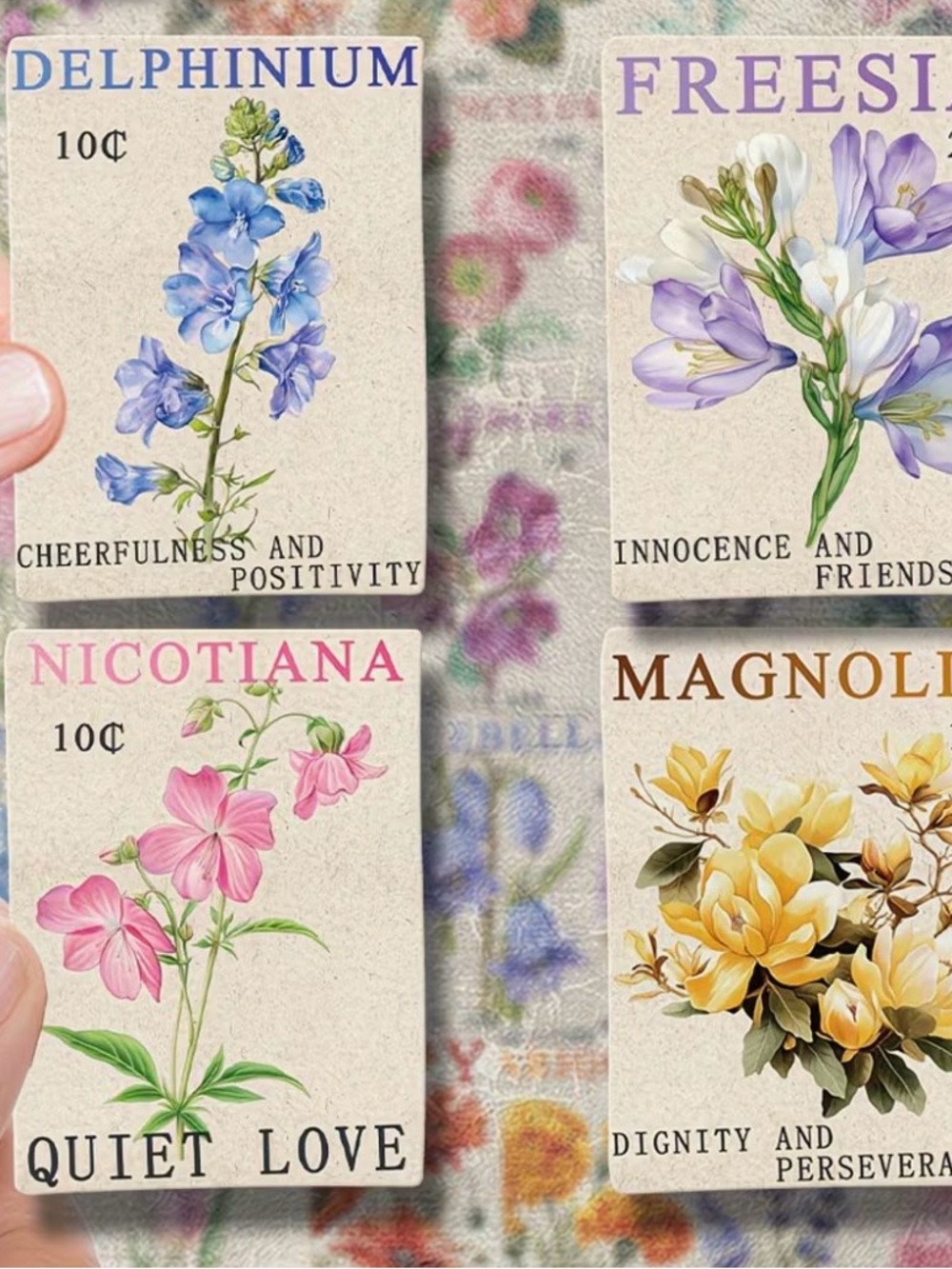 50 Flowers & Their Meaning Stickers Vintage Seed Packet Designs Florals